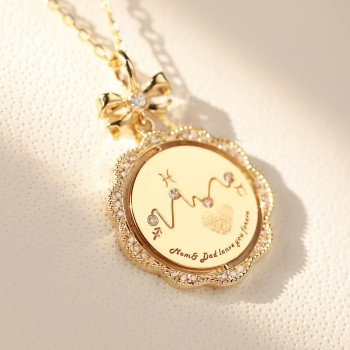 Custom Baby Hand & Footprint Pendant with Bow and Diamonds in 18K Gold