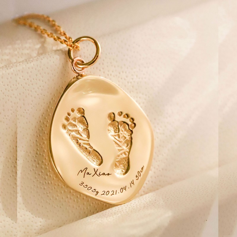 Custom Baby Hand & Footprint Pendant in 18K Gold