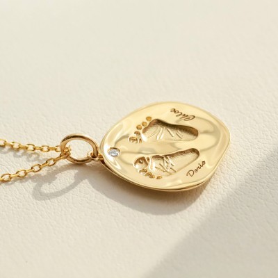 Custom Baby Hand & Footprint Pendant in 18K Gold