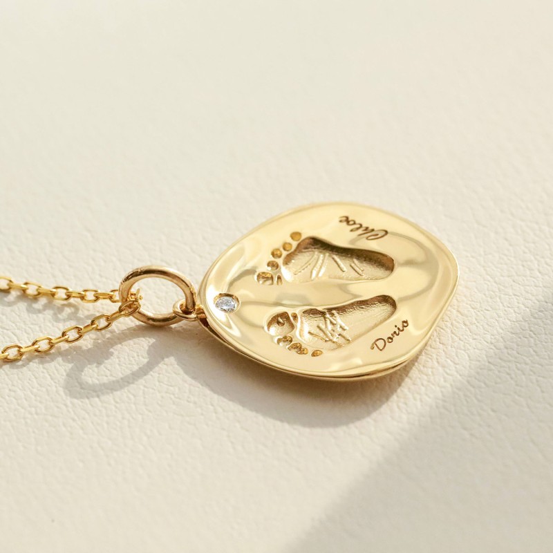 Custom Baby Hand & Footprint Pendant in 18K Gold