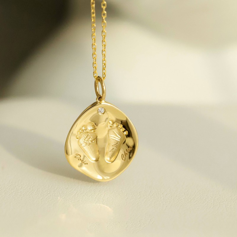 Custom Baby Hand & Footprint Pendant in 18K Gold