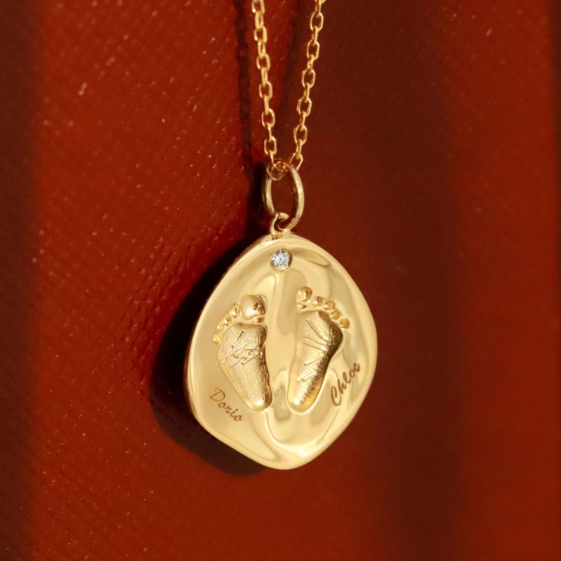 Custom Baby Hand & Footprint Pendant in 18K Gold