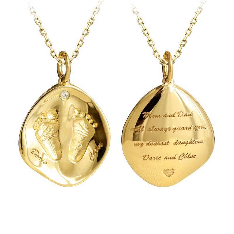 Custom Baby Hand & Footprint Pendant in 18K Gold