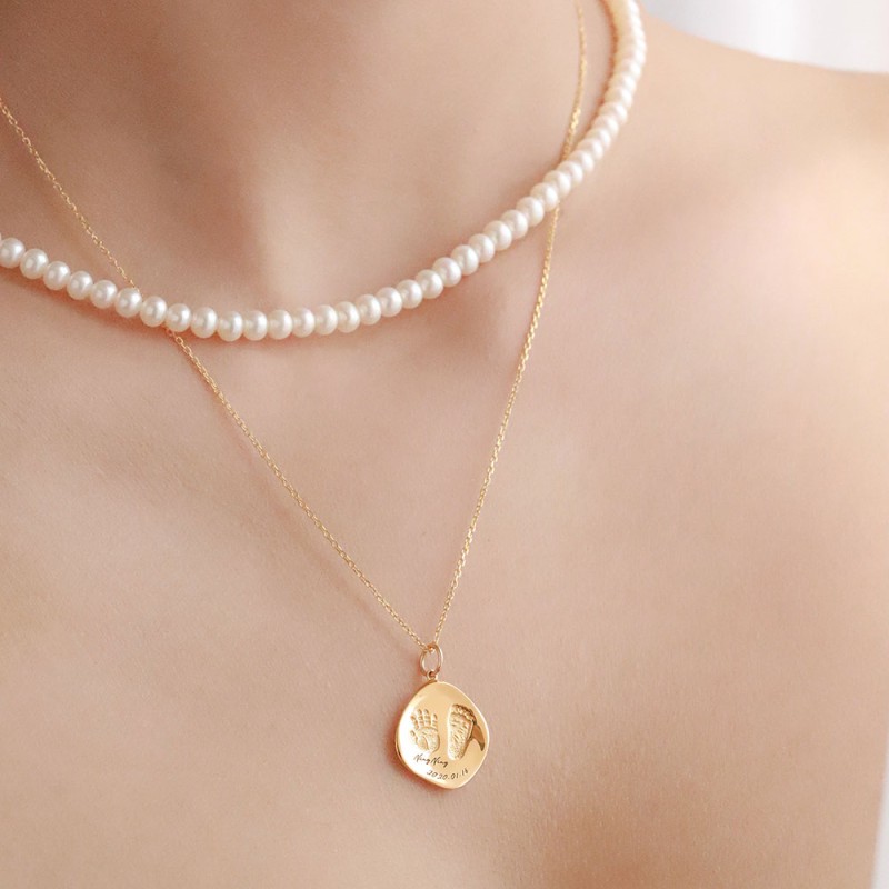 Custom Baby Hand & Footprint Pendant in 18K Gold