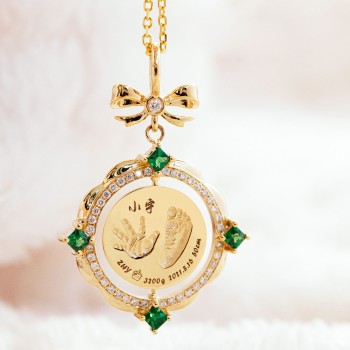 Spinning Baby Hand & Footprint Pendant with Gemstone in Custom 18K Gold