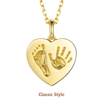 Personalized 18K Gold Heart Pendant with Baby's Fingerprint – Unique Symbol of Love