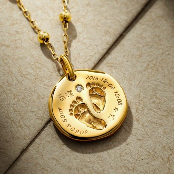 Diamond-Accented Baby Hand & Footprint Pendant in 18K Gold - Custom Jewelry