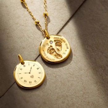 Diamond-Accented Baby Hand & Footprint Pendant in 18K Gold - Custom Jewelry