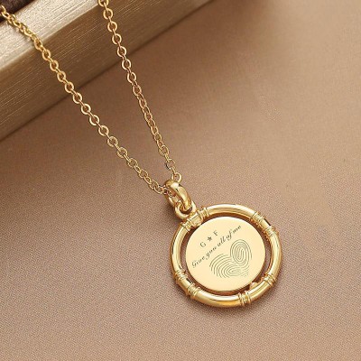 Custom Baby Fingerprint Pendant with Optional Engraving & Rotating in 18K Gold
