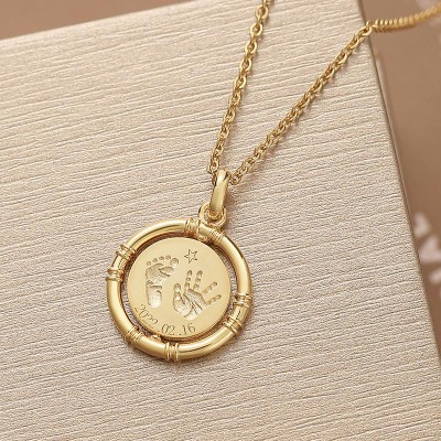 Custom Baby Fingerprint Pendant with Optional Engraving & Rotating in 18K Gold