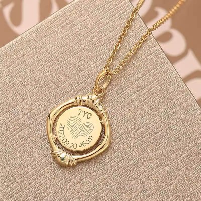 Custom Baby Fingerprint Pendant with Optional Engraving & Rotating in 18K Gold