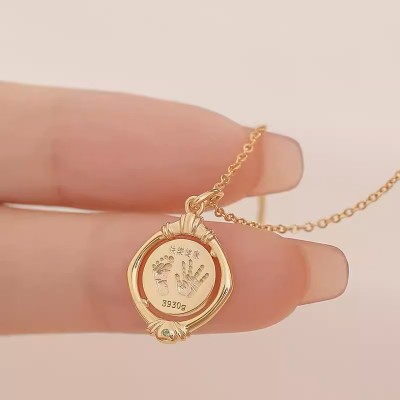 Custom Baby Fingerprint Pendant with Optional Engraving & Rotating in 18K Gold
