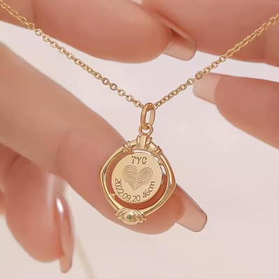 Custom Baby Fingerprint Pendant with Optional Engraving & Rotating in 18K Gold