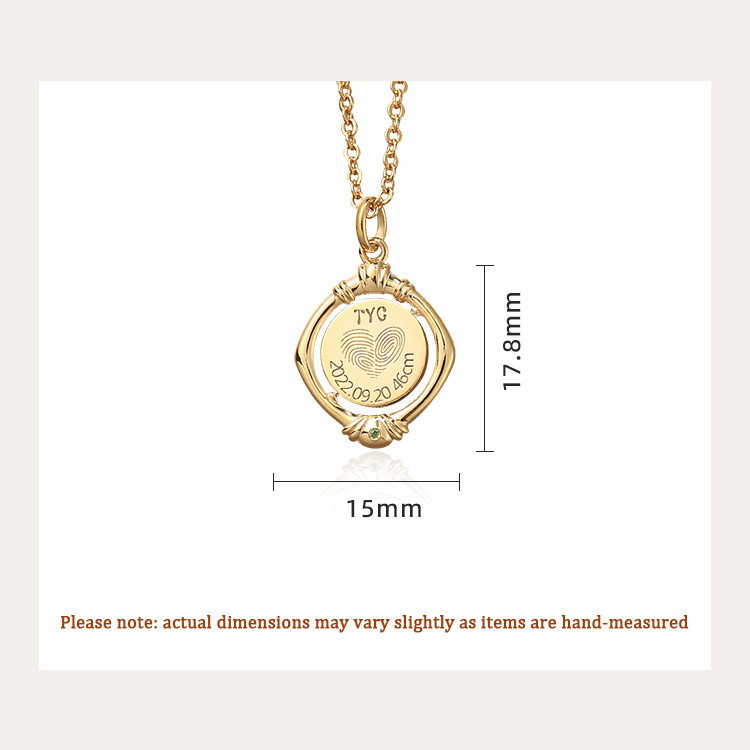 Custom Baby Fingerprint Pendant with Optional Engraving & Rotating in 18K Gold