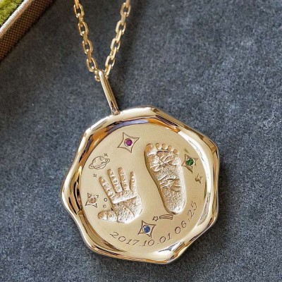 Custom Baby Hand and Footprint Pendant in 18K Gold - Irregular Shape Keepsake Jewelry