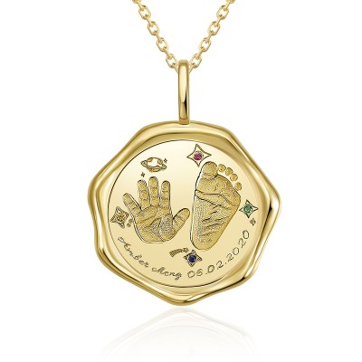 Custom Baby Hand and Footprint Pendant in 18K Gold - Irregular Shape Keepsake Jewelry