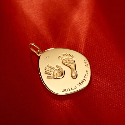 Custom Baby Footprint and Handprint Pendant in 18K Gold - Irregular Shape Keepsake Jewelry