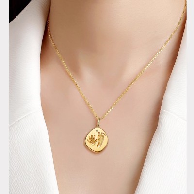 Custom Baby Footprint and Handprint Pendant in 18K Gold - Irregular Shape Keepsake Jewelry