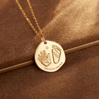 Custom Baby Footprint and Handprint Pendant in 18K Gold - Irregular Shape Keepsake Jewelry