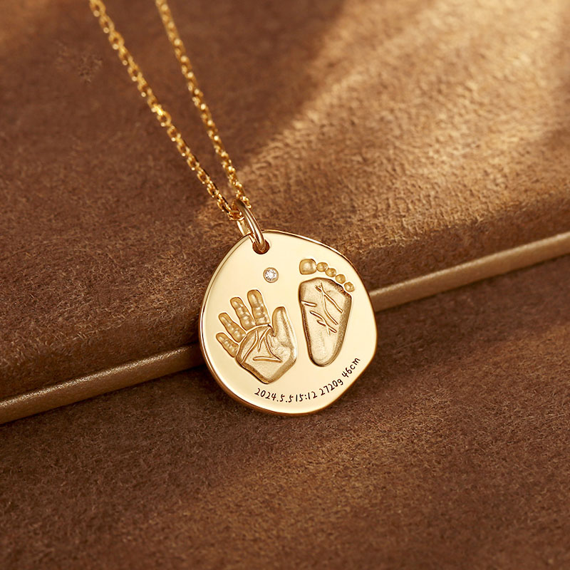 Custom Baby Footprint and Handprint Pendant in 18K Gold - Irregular Shape Keepsake Jewelry