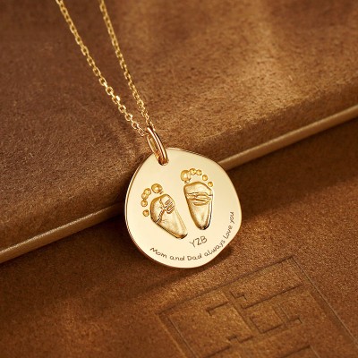 Custom Baby Footprint and Handprint Pendant in 18K Gold - Irregular Shape Keepsake Jewelry