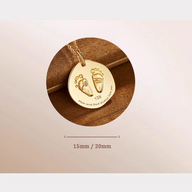 Custom Baby Footprint and Handprint Pendant in 18K Gold - Irregular Shape Keepsake Jewelry