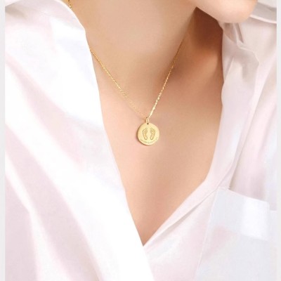 Custom Baby Footprint and Handprint Pendant in 18K Gold - Irregular Shape Keepsake Jewelry