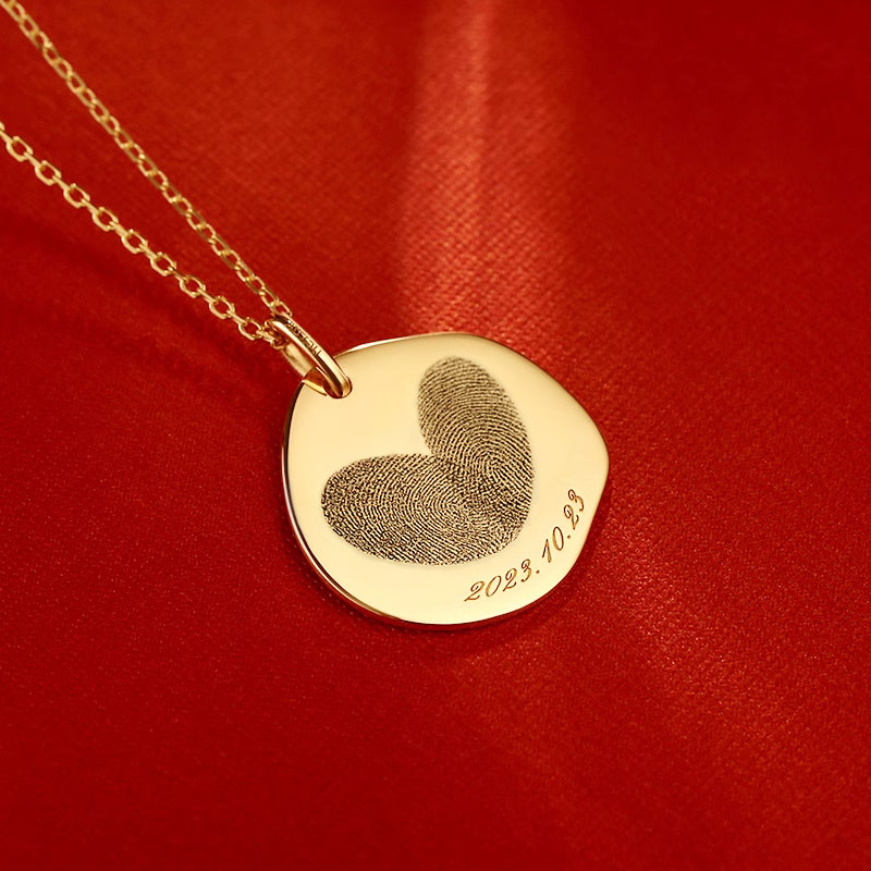 Custom Baby Fingerprint Pendant in 18K Gold - Unique Freeform Keepsake Necklace