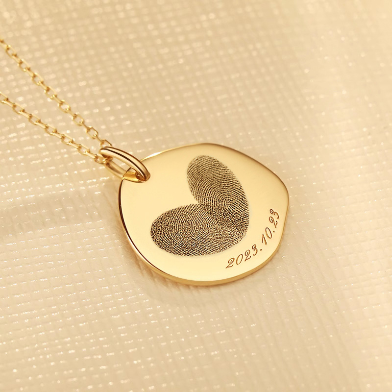 Custom Baby Fingerprint Pendant in 18K Gold - Unique Freeform Keepsake Necklace
