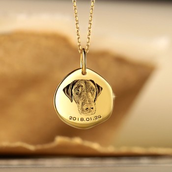 Custom 18K Gold Irregular Dog or Cat Portrait & Paw Print Pendant