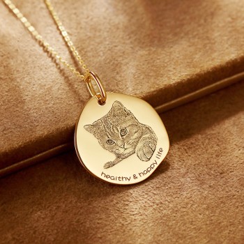 Custom 18K Gold Irregular Dog or Cat Portrait & Paw Print Pendant