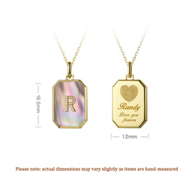 Custom Initial Necklace - 18K Gold Pink Mother-of-Pearl Square Pendant