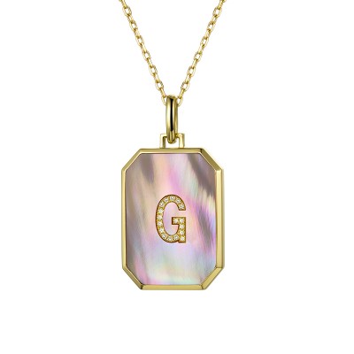 Custom Initial Necklace - 18K Gold Pink Mother-of-Pearl Square Pendant