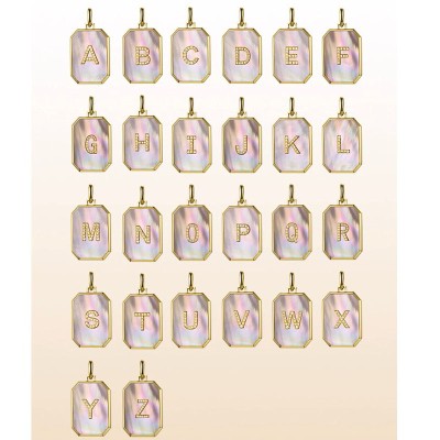 Custom Initial Necklace - 18K Gold Pink Mother-of-Pearl Square Pendant
