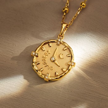 Diamond-Accented Baby Birth Time Pendant in 18K Gold - Custom Engraved Watch Dial Necklace