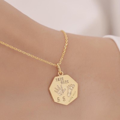 Custom Baby Hand and Footprint Pendant in 18K Gold
