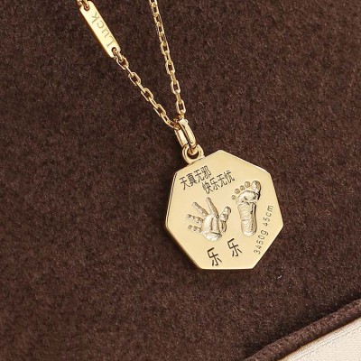 Custom Baby Hand and Footprint Pendant in 18K Gold