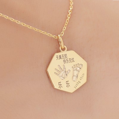 Custom Baby Hand and Footprint Pendant in 18K Gold
