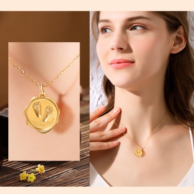 Custom Baby Hand & Footprint Wax Seal Watch-Face Pendant in 18K Gold