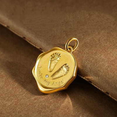 Custom Baby Hand & Footprint Wax Seal Watch-Face Pendant in 18K Gold