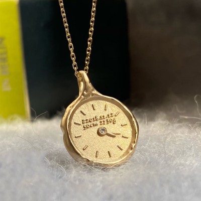 Custom Baby Hand & Footprint Wax Seal Watch-Face Pendant in 18K Gold
