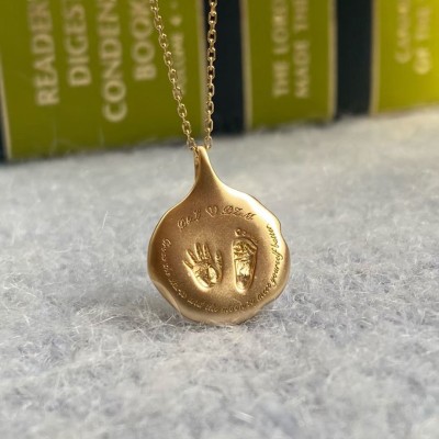 Custom Baby Hand & Footprint Wax Seal Watch-Face Pendant in 18K Gold