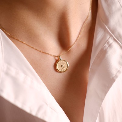 Custom Baby Hand & Footprint Wax Seal Watch-Face Pendant in 18K Gold