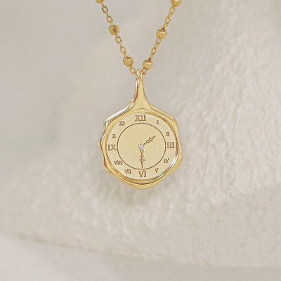Custom Baby Hand & Footprint Wax Seal Watch-Face Pendant in 18K Gold