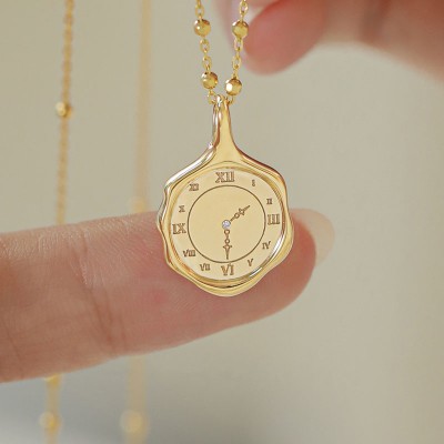 Custom Baby Hand & Footprint Wax Seal Watch-Face Pendant in 18K Gold