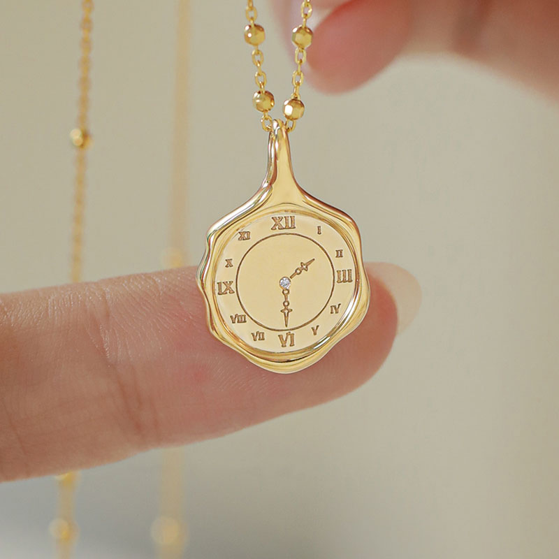 Custom Baby Hand & Footprint Wax Seal Watch-Face Pendant in 18K Gold