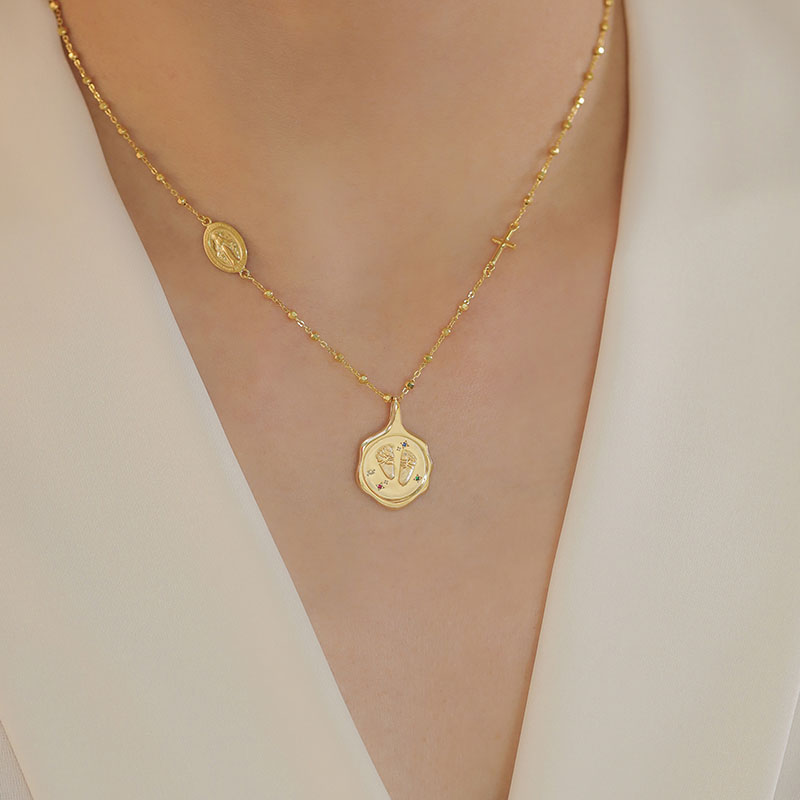 Custom Baby Hand & Footprint Wax Seal Watch-Face Pendant in 18K Gold