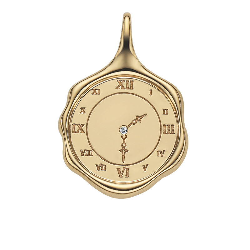 Custom Baby Hand & Footprint Wax Seal Watch-Face Pendant in 18K Gold