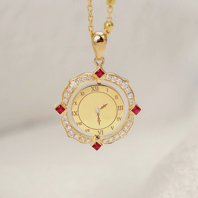 Spinning Custom Baby Handprint & Footprint Pendant in 18K Gold with Ruby Accents