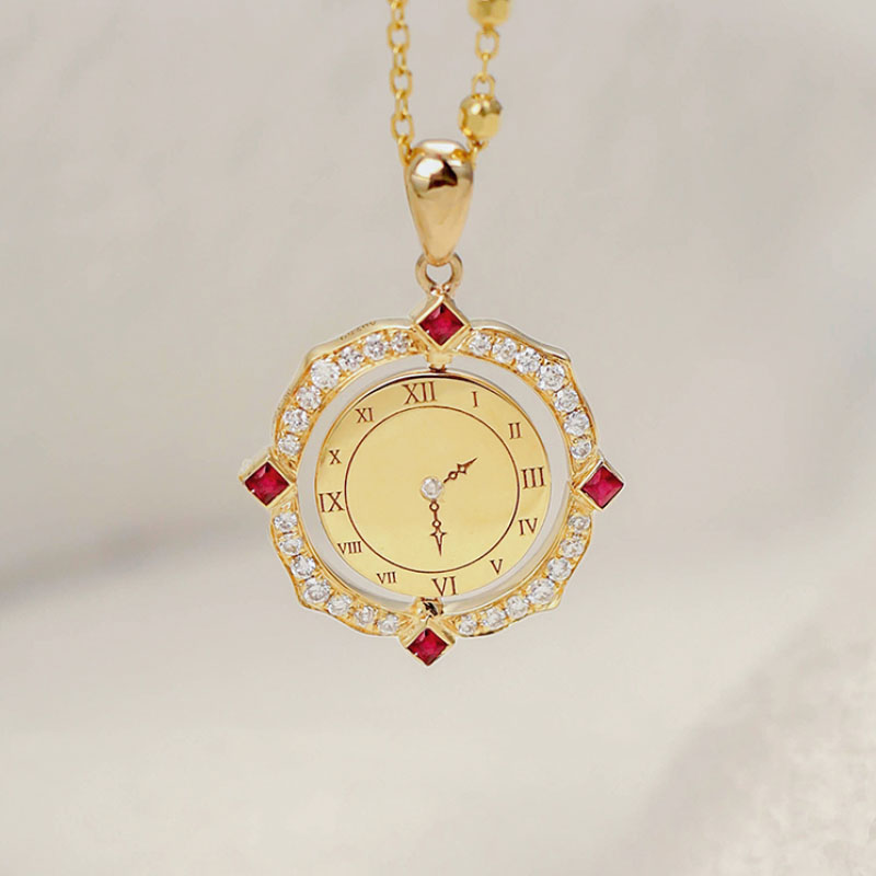 Spinning Custom Baby Handprint & Footprint Pendant in 18K Gold with Ruby Accents